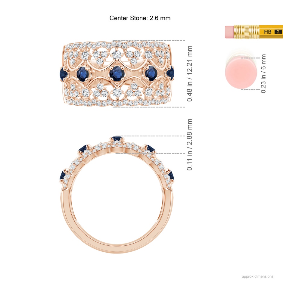 2.6mm AA Art Deco Inspired Sapphire Broad Filigree Ring in Rose Gold ruler