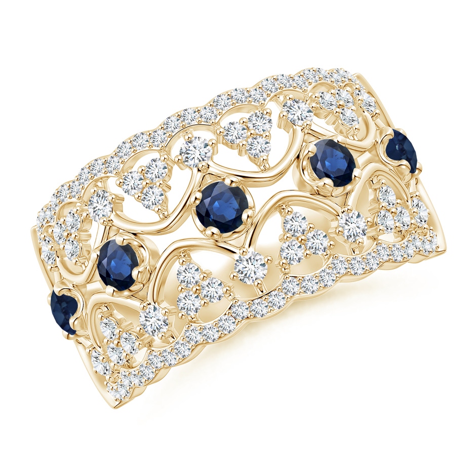 2.6mm AA Art Deco Inspired Sapphire Broad Filigree Ring in Yellow Gold 