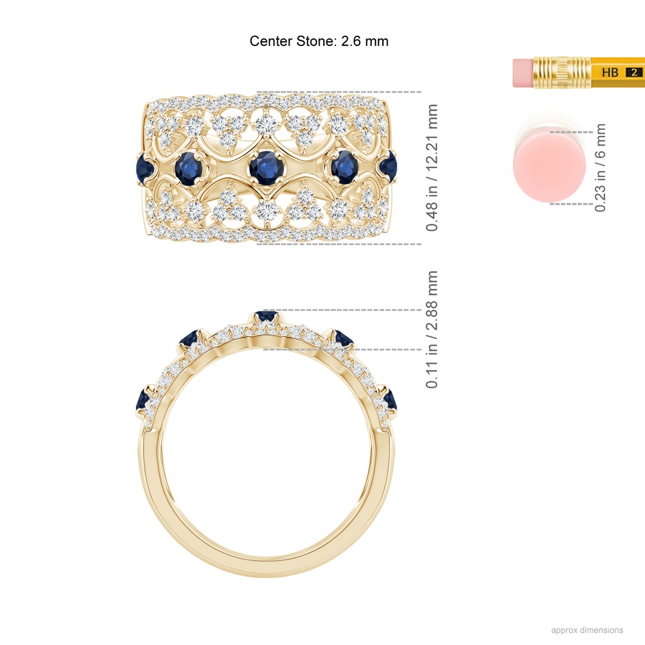 2.6mm AA Art Deco Inspired Sapphire Broad Filigree Ring in Yellow Gold ruler