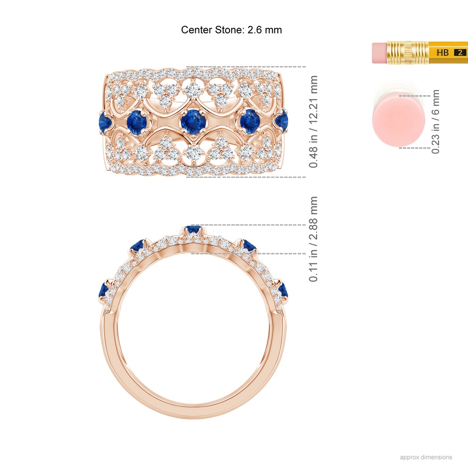 2.6mm AAA Art Deco Inspired Sapphire Broad Filigree Ring in Rose Gold ruler