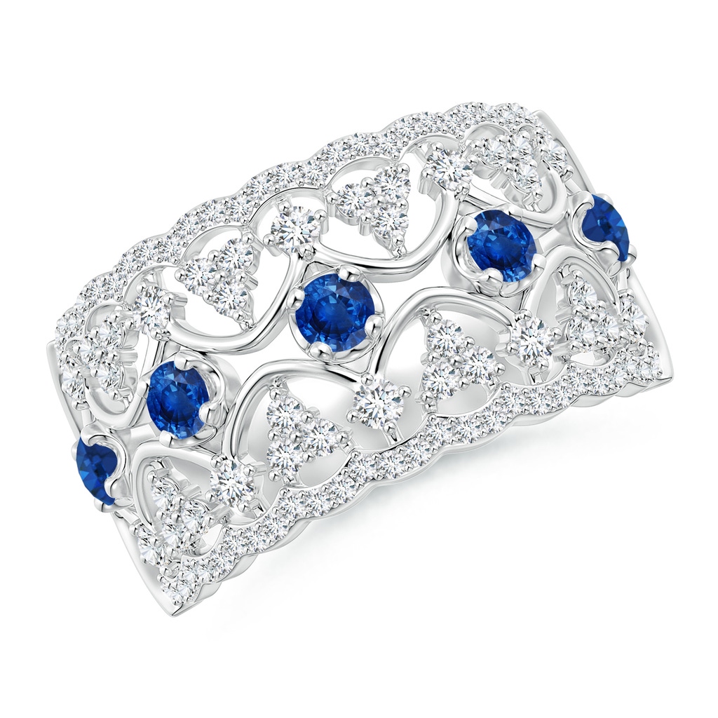 2.6mm AAA Art Deco Inspired Sapphire Broad Filigree Ring in White Gold