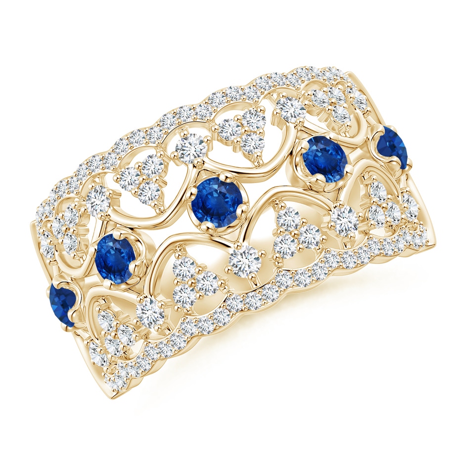 2.6mm AAA Art Deco Inspired Sapphire Broad Filigree Ring in Yellow Gold 