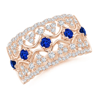 2.6mm AAAA Art Deco Inspired Sapphire Broad Filigree Ring in Rose Gold