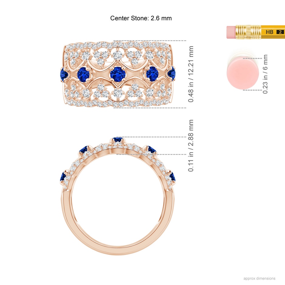 2.6mm AAAA Art Deco Inspired Sapphire Broad Filigree Ring in Rose Gold ruler