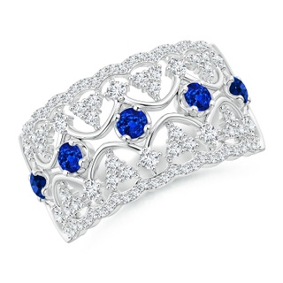 2.6mm AAAA Art Deco Inspired Sapphire Broad Filigree Ring in White Gold