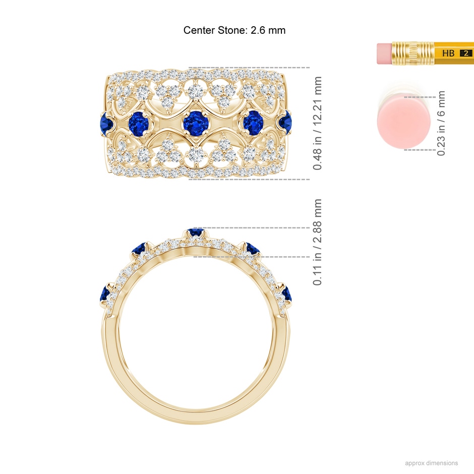 2.6mm AAAA Art Deco Inspired Sapphire Broad Filigree Ring in Yellow Gold ruler