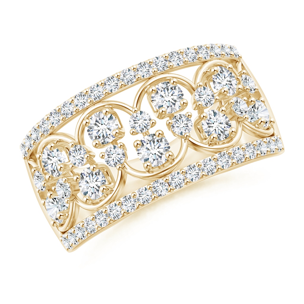 2.6mm GVS2 Art Deco Inspired Diamond Scalloped Metal Anniversary Ring in Yellow Gold