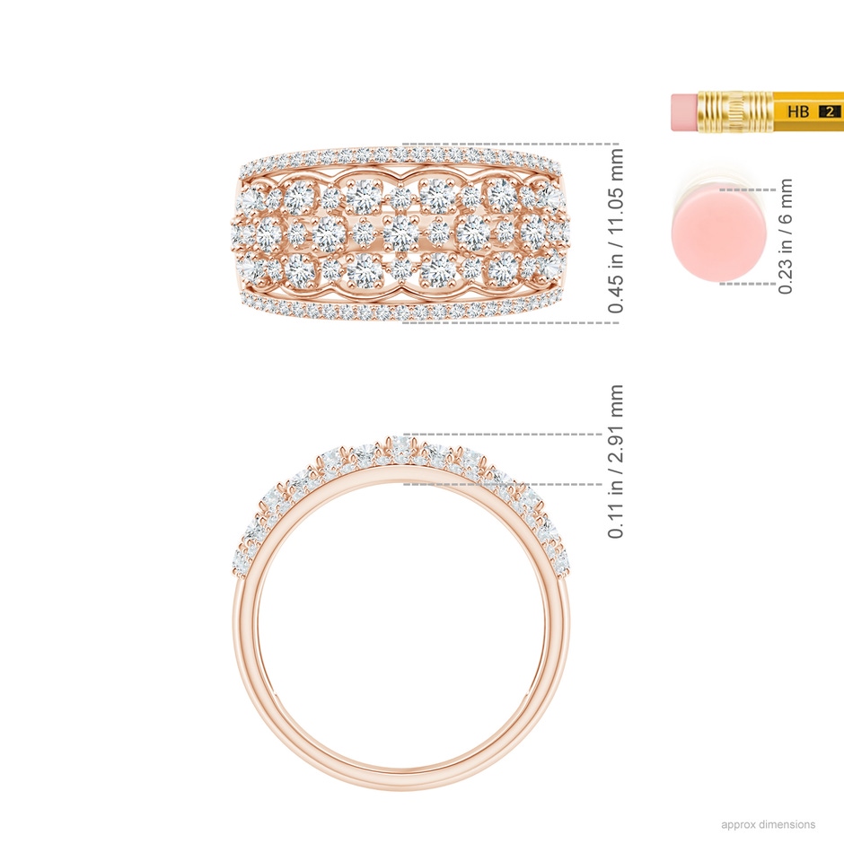 1.95mm GVS2 Edwardian Style Diamond Lace Pattern Broad Anniversary Ring in Rose Gold ruler