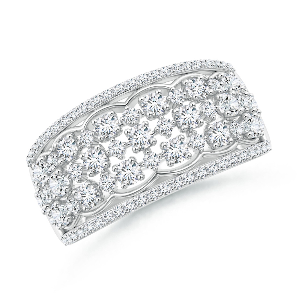 1.95mm GVS2 Edwardian Style Diamond Lace Pattern Broad Anniversary Ring in White Gold