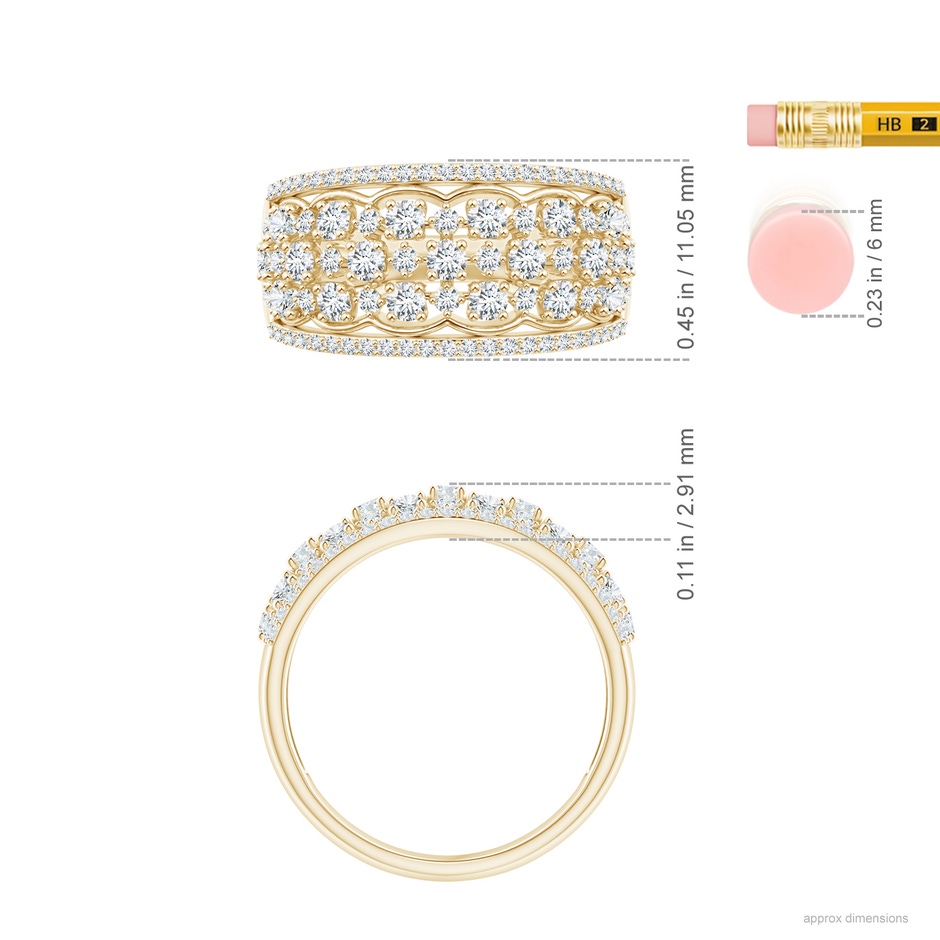 1.95mm GVS2 Edwardian Style Diamond Lace Pattern Broad Anniversary Ring in Yellow Gold ruler