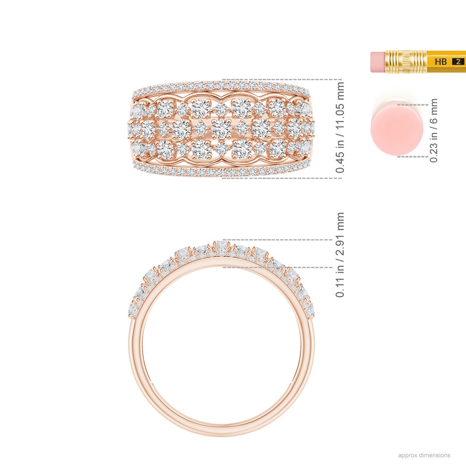 1.95mm HSI2 Edwardian Style Diamond Lace Pattern Broad Anniversary Ring in Rose Gold ruler