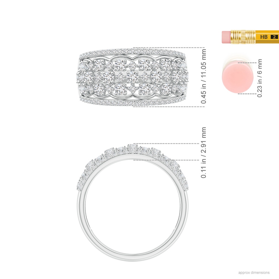 1.95mm HSI2 Edwardian Style Diamond Lace Pattern Broad Anniversary Ring in White Gold ruler