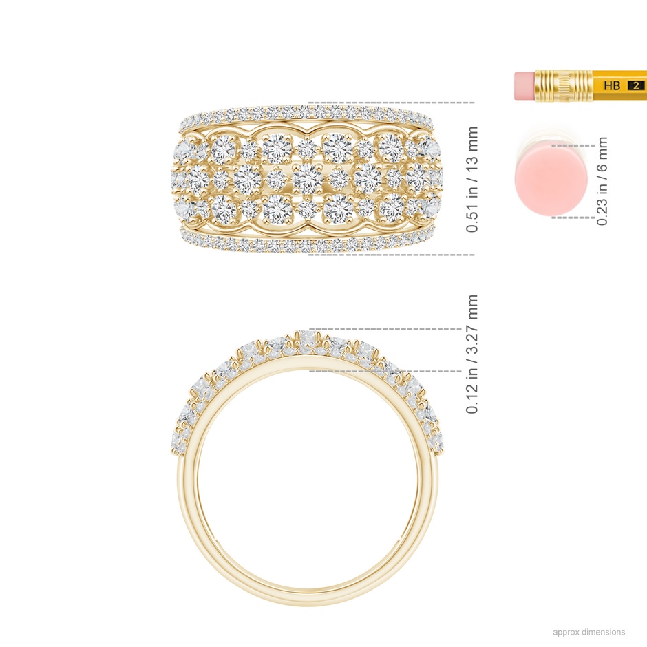 2.2mm HSI2 Edwardian Style Diamond Lace Pattern Broad Anniversary Ring in Yellow Gold ruler