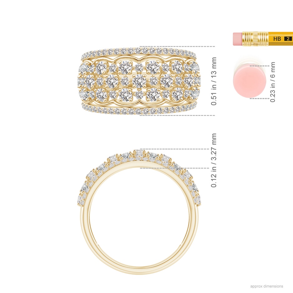 2.2mm IJI1I2 Edwardian Style Diamond Lace Pattern Broad Anniversary Ring in Yellow Gold ruler