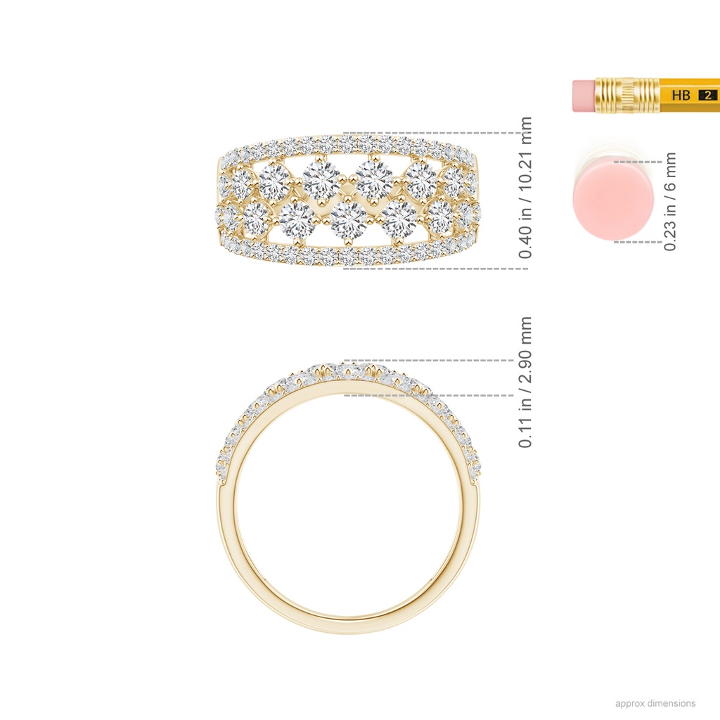 3mm HSI2 Graduating Round Diamond Anniversary Ring in Yellow Gold Ruler