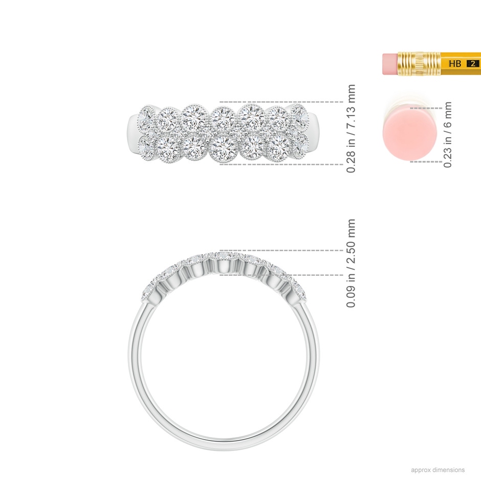 2.5mm HSI2 Round Diamond Bezel-Set Two-Layer Cobblestone Ring in White Gold ruler