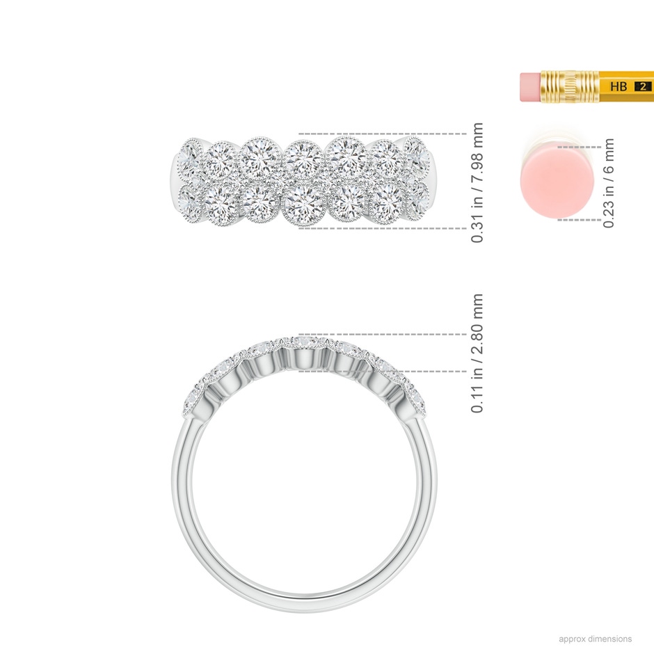 2.8mm HSI2 Round Diamond Bezel-Set Two-Layer Cobblestone Ring in White Gold ruler