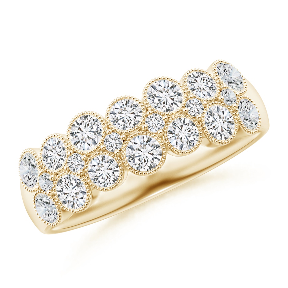 2.8mm HSI2 Round Diamond Bezel-Set Two-Layer Cobblestone Ring in Yellow Gold 