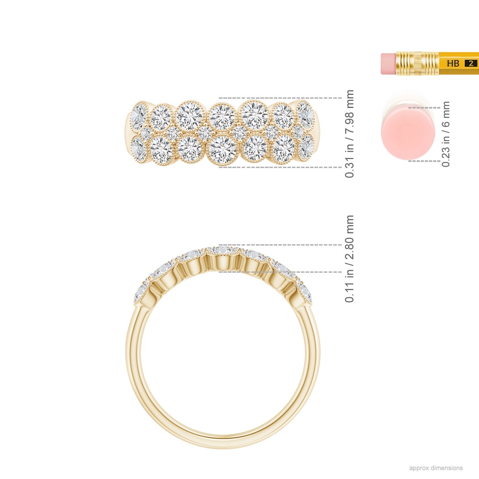 2.8mm HSI2 Round Diamond Bezel-Set Two-Layer Cobblestone Ring in Yellow Gold ruler