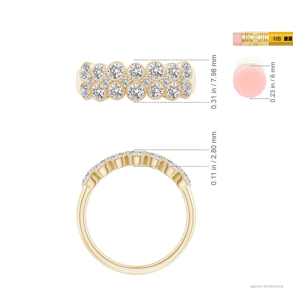2.8mm IJI1I2 Round Diamond Bezel-Set Two-Layer Cobblestone Ring in Yellow Gold ruler