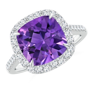 10mm AAAA Claw-Set Cushion Amethyst and Diamond Halo Ring in P950 Platinum