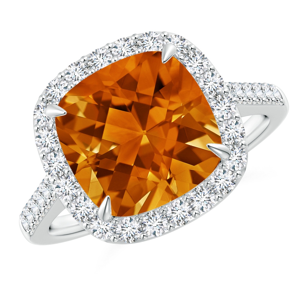 10mm AAAA Claw-Set Cushion Citrine and Diamond Halo Ring in P950 Platinum