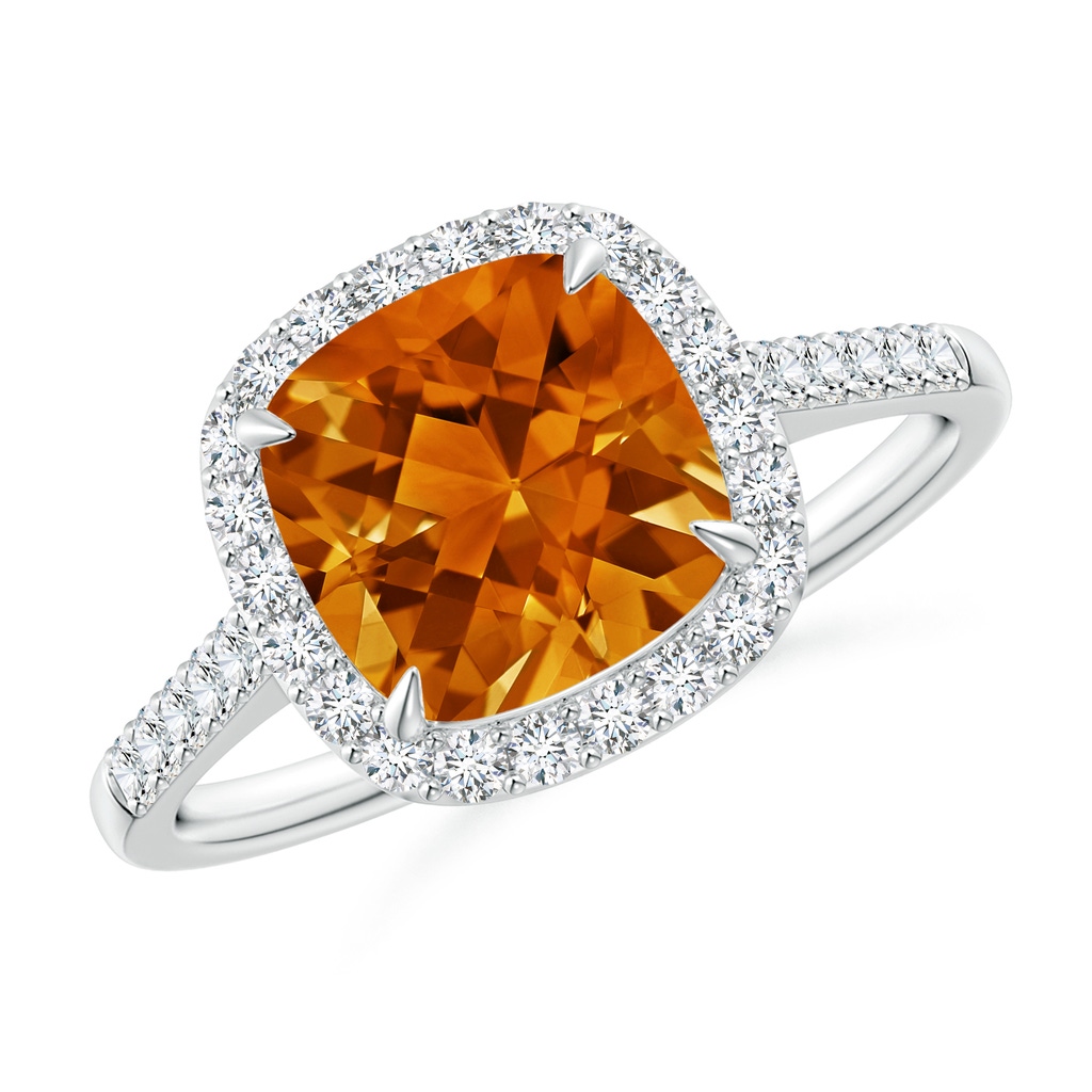 8mm AAAA Claw-Set Cushion Citrine and Diamond Halo Ring in White Gold