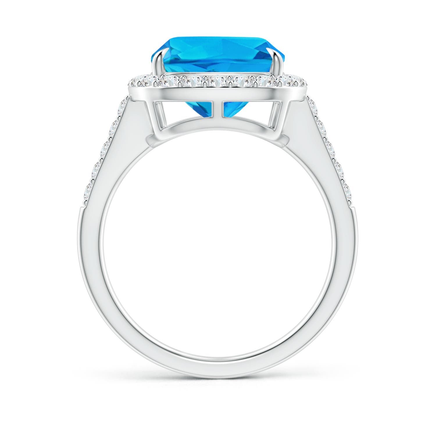 10mm AAAA Claw-Set Cushion Swiss Blue Topaz and Diamond Halo Ring in P950 Platinum