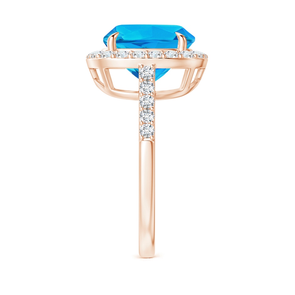10mm AAAA Claw-Set Cushion Swiss Blue Topaz and Diamond Halo Ring in Rose Gold side-2
