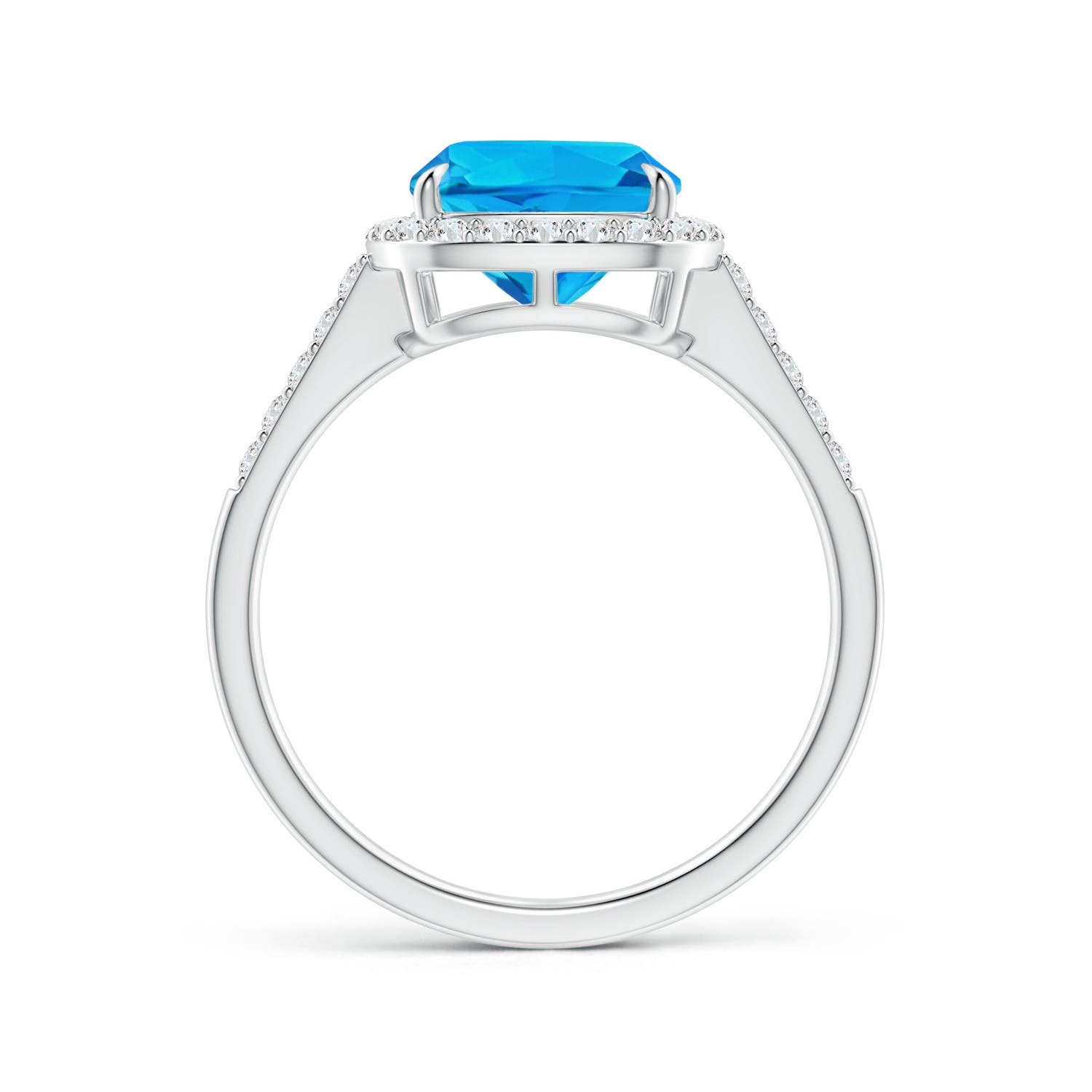 8mm AAAA Claw-Set Cushion Swiss Blue Topaz and Diamond Halo Ring in P950 Platinum