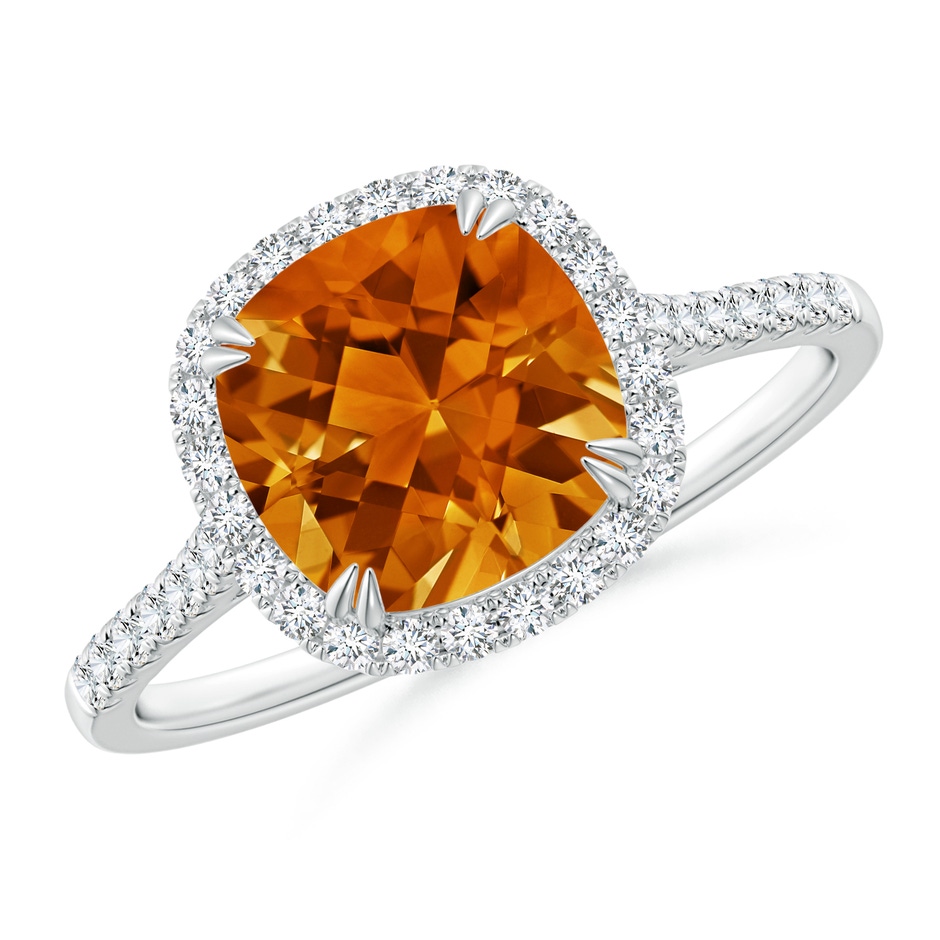 8mm AAAA Double Claw-Set Cushion Citrine Ring with Diamond Halo in P950 Platinum 