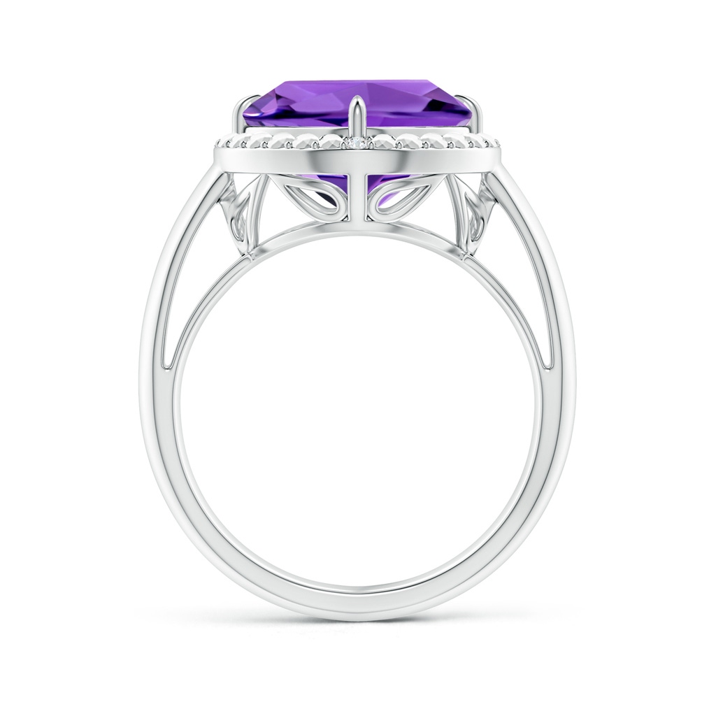 10mm AAAA Cushion Amethyst Compass Ring with Beaded Halo in White Gold Side-1