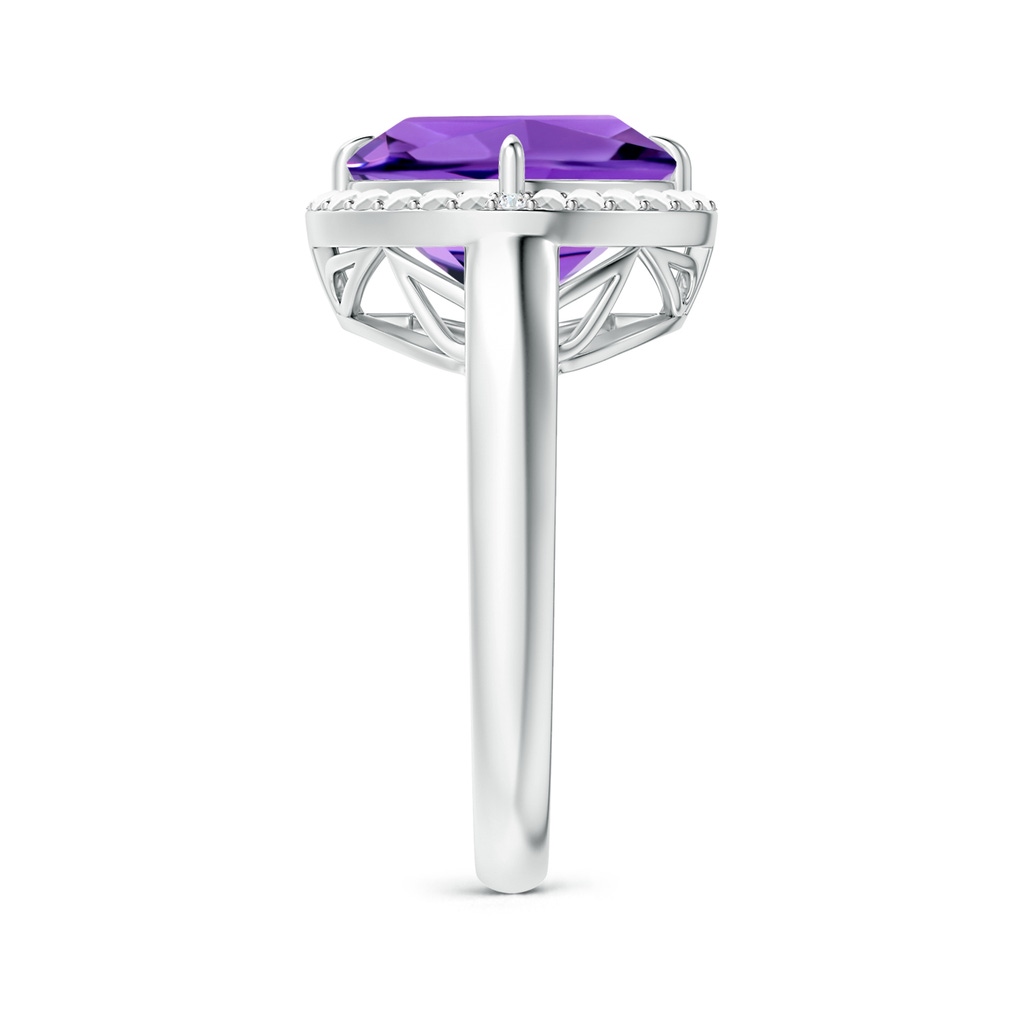 10mm AAAA Cushion Amethyst Compass Ring with Beaded Halo in White Gold Side-2