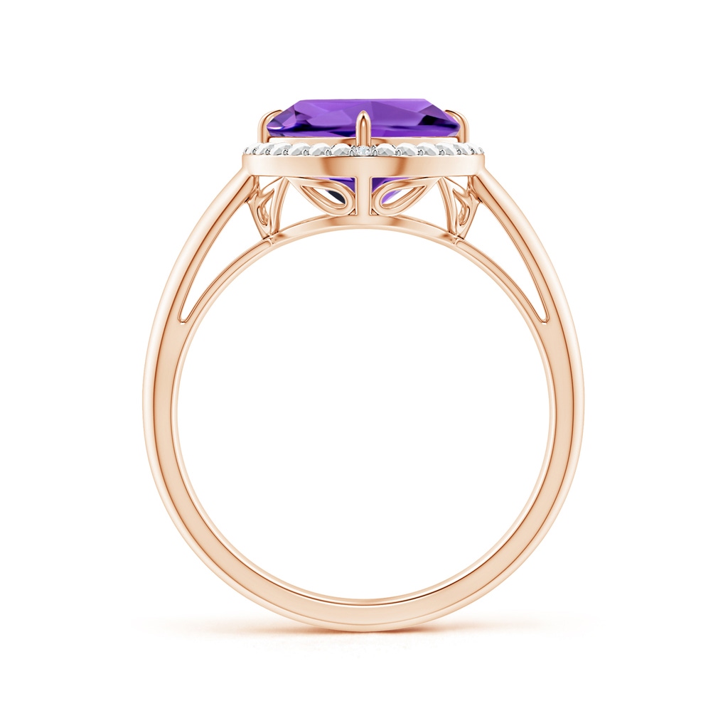 8mm AAAA Cushion Amethyst Compass Ring with Beaded Halo in Rose Gold Side-1
