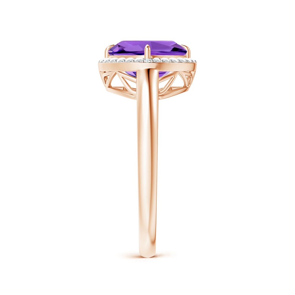 8mm AAAA Cushion Amethyst Compass Ring with Beaded Halo in Rose Gold Side-2