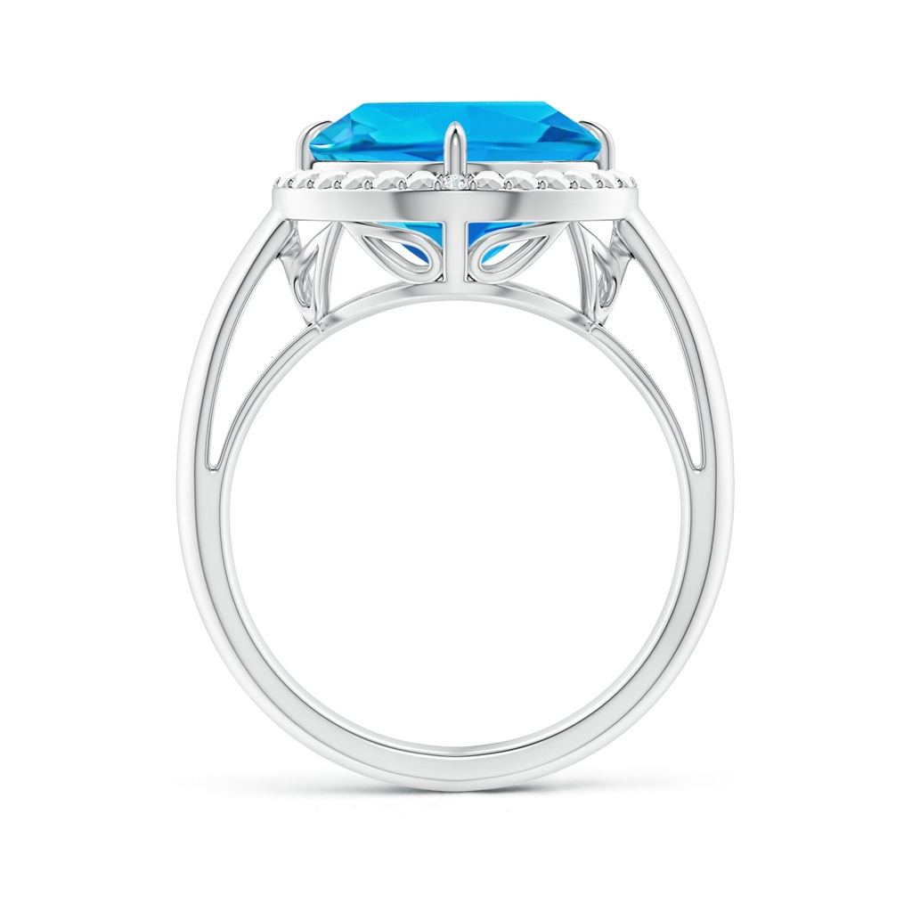 10mm AAAA Cushion Swiss Blue Topaz Compass Ring with Beaded Halo in White Gold Side-1