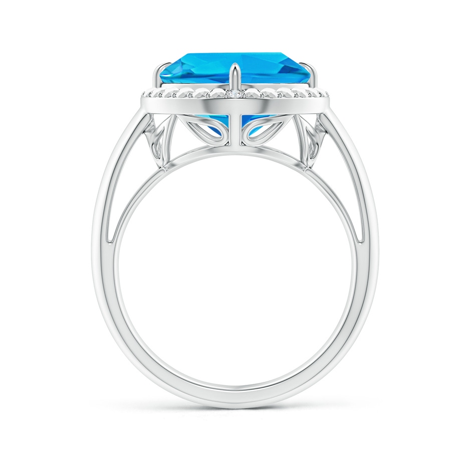 10mm AAAA Cushion Swiss Blue Topaz Compass Ring with Beaded Halo in White Gold side-1