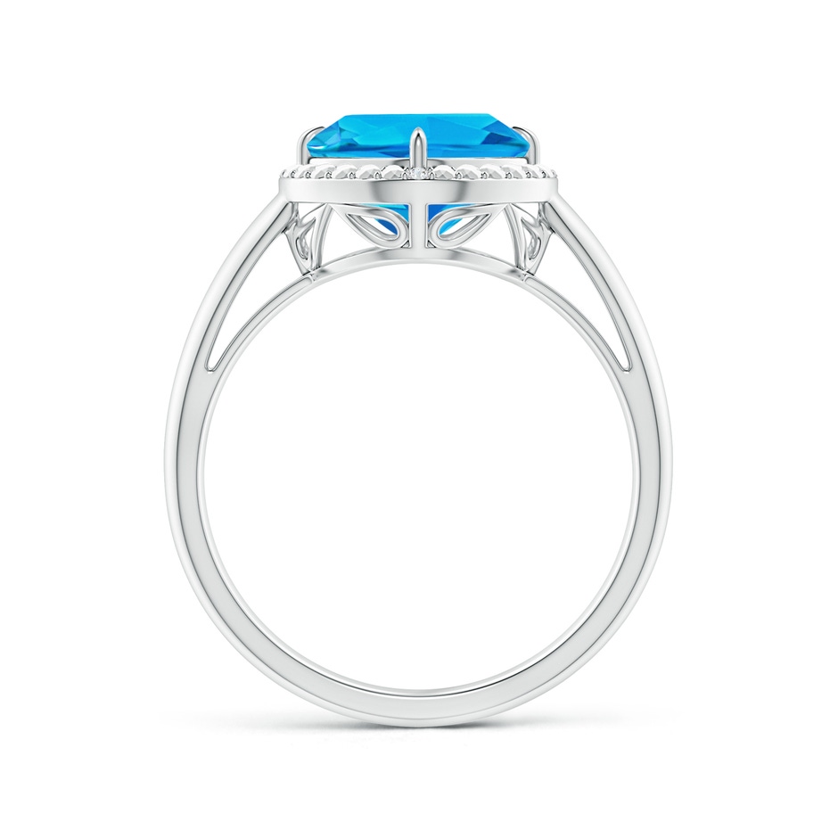 8mm AAAA Cushion Swiss Blue Topaz Compass Ring with Beaded Halo in White Gold side-1