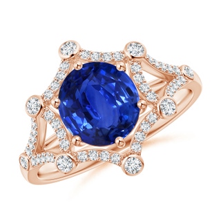 8.07x6.09x3.69mm AAAA GIA Certified Blue Sapphire Ring With Hexagonal Halo in 18K Rose Gold