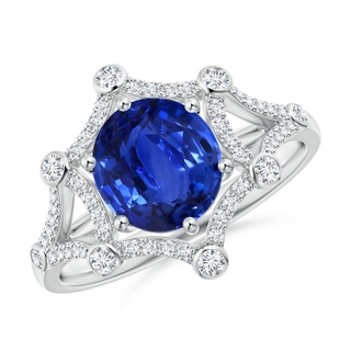 8.07x6.09x3.69mm AAAA GIA Certified Blue Sapphire Ring With Hexagonal Halo in P950 Platinum