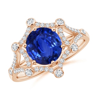 8.07x6.09x3.69mm AAAA GIA Certified Blue Sapphire Ring With Hexagonal Halo in Rose Gold