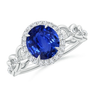 8.07x6.09x3.69mm AAAA GIA Certified Blue Sapphire Criss Cross Shank Ring in 10K White Gold