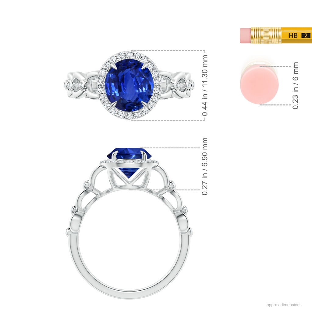 8.07x6.09x3.69mm AAAA GIA Certified Blue Sapphire Criss Cross Shank Ring in White Gold ruler