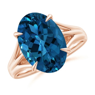 14.10x10.00x6.82mm AAAA GIA Certified Oval London Blue Topaz Split Shank Engagement Ring in 10K Rose Gold