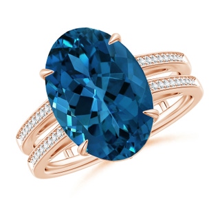 14.10x10.00x6.82mm AAAA GIA Certified Oval London Blue Topaz Double Shank Engagement Ring in 18K Rose Gold