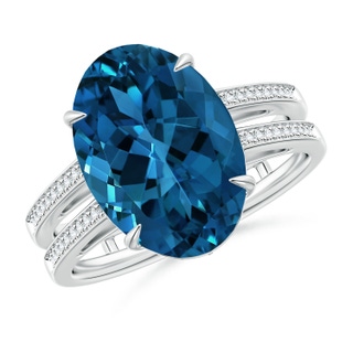 14.10x10.00x6.82mm AAAA GIA Certified Oval London Blue Topaz Double Shank Engagement Ring in 18K White Gold