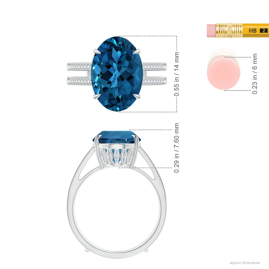 14.10x10.00x6.82mm AAAA GIA Certified Oval London Blue Topaz Double Shank Engagement Ring in P950 Platinum ruler