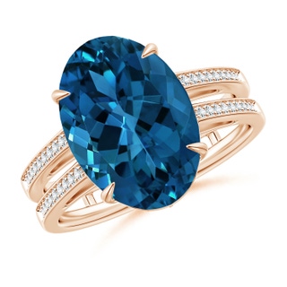 14.10x10.00x6.82mm AAAA GIA Certified Oval London Blue Topaz Double Shank Engagement Ring in Rose Gold