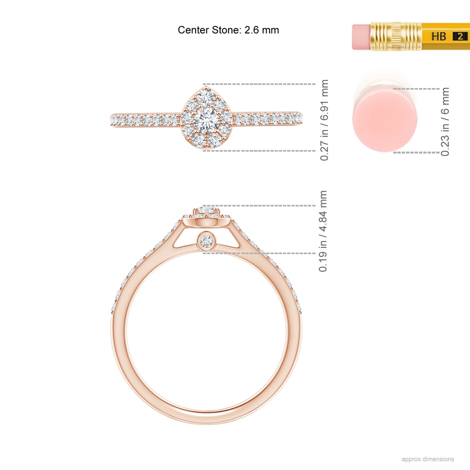 2.6mm GVS2 Diamond Clustre Pear-Shaped Engagement Ring in Rose Gold ruler