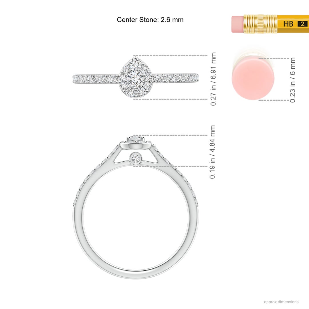 2.6mm HSI2 Diamond Cluster Pear-Shaped Engagement Ring in White Gold - ruler